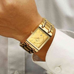 Relogio Masculino Woor Gold Watch Men Square Mens Watches Top Brand Luksusowy złoty kwarc ze stali nierdzewnej Wodoodporna nadgarstka 211124 248Z