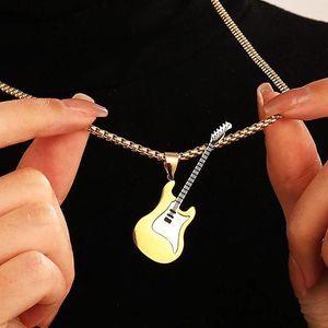 Pendant Necklaces 2024 Unique Stainless Steel Guitar Necklace For Men Boys Picks Collar To Music-Lovers Gifts Jewelry