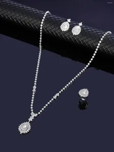 Brincos de colar Definição de água geométrica de luxo Droga de água longa para mulheres cúbicas zirconia cz africano dubai jóias de noiva