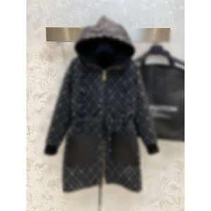 여성 트렌치 코트 l 가족의 가을 겨울의 양면 양면 Jacquard 후드 드로 스트링 모직 재킷