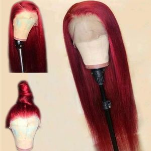 13x4 Remy for Black Women Burowanie koronkową przednią perukę Kolorowane Czerwone Peruki Humn Hair 1B99J1 150 Gęstość wstępnie rozkładana linia włosów bezproblemowa