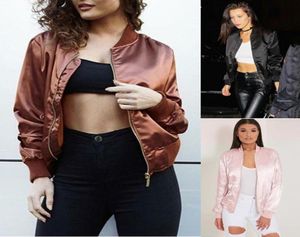 FashionWhole Vintage Women Satin Bomber Jacket Coat Flight Army Biker Retro Zip Up outwear5618973