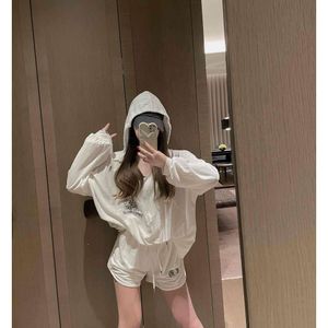 Women's Suits & Blazers Ch Summer New Fashion Heavy Industry Embroidery Loose Hooded V-neck Sunscreen Coat+elastic Waist Shorts Set