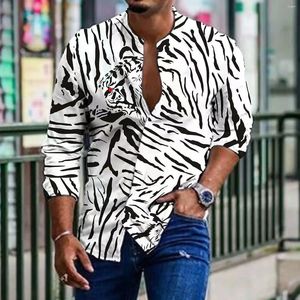 Men's Casual Shirts 2024 Summer Youth 3D Printed Leopard Print Lapel Long Sleeve Shirt Y2k For Men Camisa Social Masculina