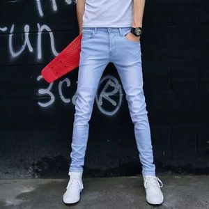 Mode Mens Slim Fit Denim Pencil Pants High Quality Black White Skinny Stretch Jeans Street Four Season 240508