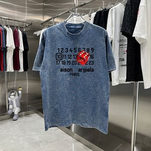 24SSパリ番号サイコロプリントピクルリングウォッシュビンテージティーデザイナーグラフィックTシャツ春夏カジュアルファッションスケートボードメンズ女性Tシャツ0518