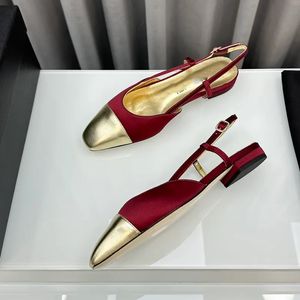 Metallhuvud skarvad silke fårskinn balettlägenheter kvinnor designer klassisk mary jane klänning skor slingbacks fyrkantiga tår platt häl mule slip på loafers siden bröllop sandal