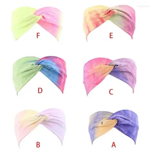 Hårklipp kvinnor sport bred pannband tie-dye färgat hårband vridna knuten turban