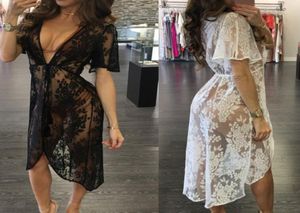 Women Lace Dresses Perspective Summer Bath Beach Seaside Wear Sexy Swimwear Hollow Out Party Dress8054615