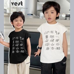 Baby Jungen Tanktops Kinder ärmelloses Weste Sommer Kleinkind Cartoon gedruckt Top Tees Kinder Unterhemd Kleidung Casual 240518