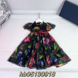 Vestidos infantis Moda de moda de verão Edição coreana Sen Sen Series Digital Rose Print Dress Dress