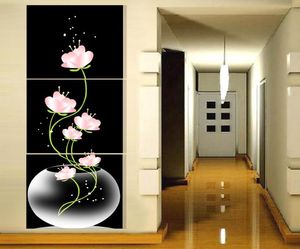 2016 3 Piece Print Abstraction Abstraction Pink Flowers Canvas Wall Art Modern Coremer Picture9337273