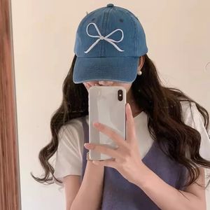 Ins Designer Bow Embroidered Baseball Caps for Women Show Face Small Spring and Summer Fashion Retro Denim Mens Hats Gorra 240515