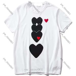 Male And Female Couple Long Sleeve Commes Des Garcons T-Shirt Designer Embroidered Red Heart Love Black And White Stripes Loose Short Sleeve Plus Size e51d