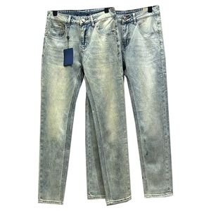 Men jeans v designer män tungt tvättade raka casual jeans ljus lyx mode amerikansk retro tung tull l vvv tvättade nödställda tryck jeans