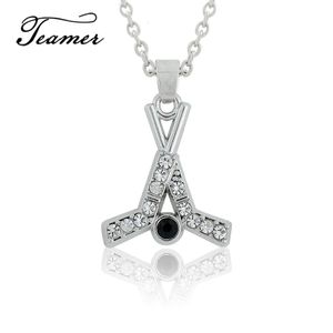 Clear Crystal Hockey Stick Pendant Necklace For Woman Men Adjustable Chain Fashion Sport Charms Sier Color Jewelry Gift