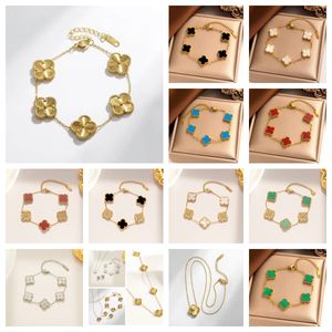 4/Vier Blattgottklee Klee Halskette Designer Van Anhänger Halsketten Armband Bolzenohrring Ring aus plattiert 18k Mädchen Weihnachtsvergütung Accessoires Geschenk
