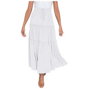 Basic Casual Dresses Fashion Womens Solid Elastic Waist Tie High Waist Midi Skirt Boho A-Line Pleated Skirt Y240515