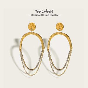 Stud Yakang 18K gold-plated stainless steel womens pendant earrings geometric crystal metal texture pendant earrings trend jewelry J240516