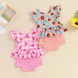 Clothing Sets EWODOS Little Girls Summer Shorts Flying Sleeve Strawberry Sunflower Print Tops Plaid PP Casual Cute Princess