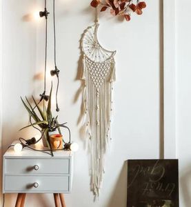 Moon Tassel Macrame Wall Hanging Tapestry Diy Handmade Woven Home Decor för sovrum vävt boho tapestry hängande2174644