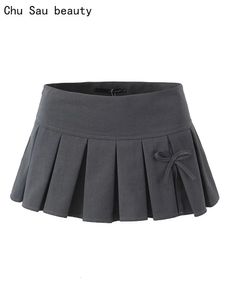 Chu Sau Beauty Women Women Spring Fashion Sweet Super Short Sexy Sexy Low Weist Bow Tied Mini Varts Chic Slim Plateed Skort 240516