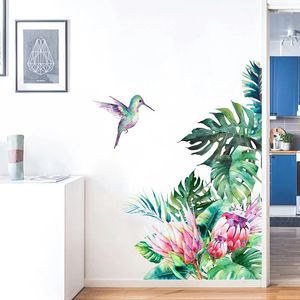 Fönster klistermärken tropiska lämnar blommor fågel vägg vardagsrum hem sovrum diy grön växt borttagbar tapet dekoration
