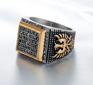 Nowy luksusowy projektant geometryczny klaster Diamonds Racled Eagle Titanium Stael Stael Stael Stael Men Pierścienie Hip Hop Jewelry5663038