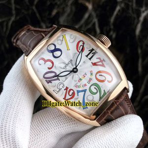 Neue verrückte Stunden 8880 CH 5Ne Farbträume Automatisch weißes Zifferblatt Watch Roségold -Hülle Lederband Gents Sport Uhren 154a