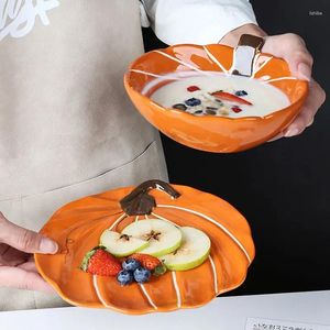 Dinnerware Sets Creative Hand-painted Ceramic Pumpkin Bowl Under Glaze Lovely Fruit Dessert Breakfast Oatmeal Baby Rice Tableware