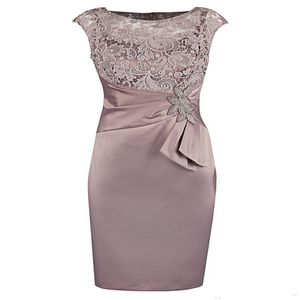 2018 New Sexy Jewel Sheath Lace Appliques Peplum Sleeveless Satin Elegant Wedding Dresses Mother's Dresses Knee Length Custom Made 262s