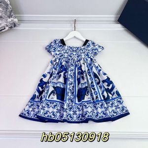 Grundlegende lässige Kleider Frühlings-/Sommer -Mädchen Chinese Stil Blauweiß weißes Porzellan Prinzessin Sleeve Serie Sling Kleid für Mädchen