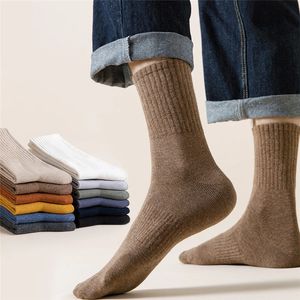 2 Pairs Men Cotton Long Socks Fashion Youth Boys Casual Stockings Male Autumn Winter Medium Tube Thick Sock Solid 12 Colors 240518