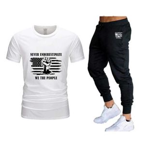 Herrspårar Summer Mens Track and Field Clothing Kort ärm T-shirt+Mens 2-stycke Fitness Jogging Pants Sportswear J240510