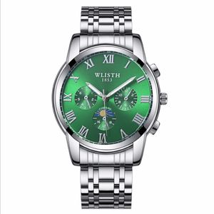 WLISTH Quartz cwp Mens Watch With Non Working Subdials Luminous Dial Life Waterproof Stainless Steel Bracelet Resistant Scratch Mineral 2536