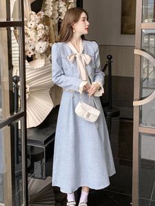 Sukienki robocze Wysokiej jakości jesienne zima koreańska moda słodka dwuczęściowa dwuczęściowa dla damskiej kurtki płaszcz długa spódnica 2 garnitury spójne feminos femininos