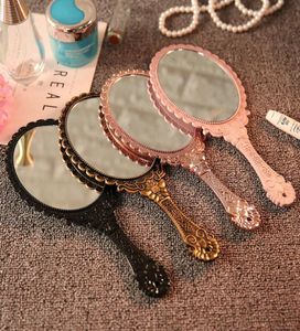 Handheld Makeup Mirrors Romantic vintage Lace Hand Hold Mirror with Handle Oval Round Cosmetic Tool Dresser Gift1311986