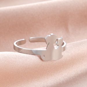 Trendy Stainless Steel Cute Dog Cat Ring Women Pet Animal Finger Rings Adjustable Jewelry Gifts For Friend