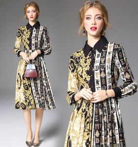 FashionParty Elbise Sonbahar Kış Moda Vintage Avrupa Baskı Uzun Kollu Gömlek Elbiseler Kadınlar için 4049006