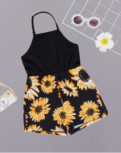 Shorts Super Sexy Spice Halter Black Top Patchwork Daisy Print Fashion Trend Casual Comfort Romper Summer Girl