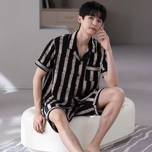 Summer Mens Silk Satin Pajamas Set 4XL Men Sleepwear Male Modern Style Soft Comfortable Night Male Pijamas Short Suit Pyjamas 240518