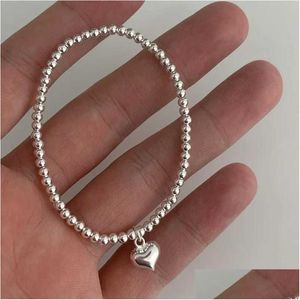 Łańcuch S925 Sterling Sier Star Love Heart Wiselant Okrągła koralika Pead Bransoletka dla dziewcząt Słodki romantyczny styl Prezenty Miłośnicy Y240420 Drop D Dhzhb