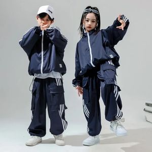 Jungen Hip Hop Kostüm Street Dance Blue Pullover Hosen Girls Jazz Tanzkleidung HipHop Performance Anzug Rave Wear 240517