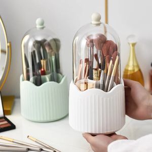 360 ° rotierender Make -up -Bürstenhalter mit Deckelstaubdesktop Kosmetischer Organizer Lippenstift Speicherkasse Bleistiftbehälter 240518