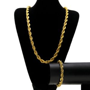 10mm Hip Hop Twisted Rope Chains smycken Set Gold Silver Plated Thockt Heavy Long Halsband Armband Bangle For Men S Rock Smycken A0106 1788