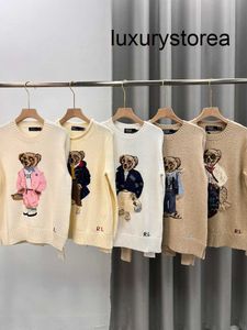 169133 Fashion Classic Trendy Luxury Designer RL Knitted Sweater Women Little Bear Pattern Embroidery Tops Men