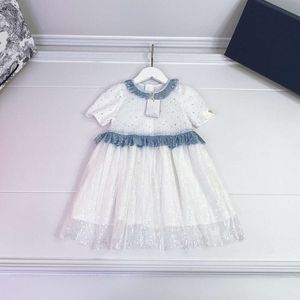 어린이 드레스 여름 어린이 착용 스팽글 디자인 작은 요정 스타일 코튼 메쉬 여자의 짧은 소매 공주 드레스
