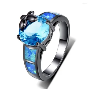 Med sidogenar Seanlov Flower Finger Rings svart guldfärg för kvinnor Opal Crystal Fashion Engagement SMycken grossist