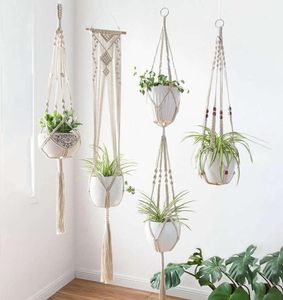 4pcslot macrame växthängare kreativa mönster handgjorda inomhusväggar hängande planter växthållare modern boho hem dekoration3881439