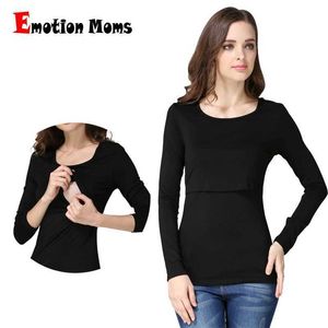 Mutterschaft Tops Tees Emotion Mütter Herbst Langarm Schwangerschaft Schwangerschaft Mutterschaft Kleidung Stillung Tops für schwangere Frauen stillen T-Shirt Y240518